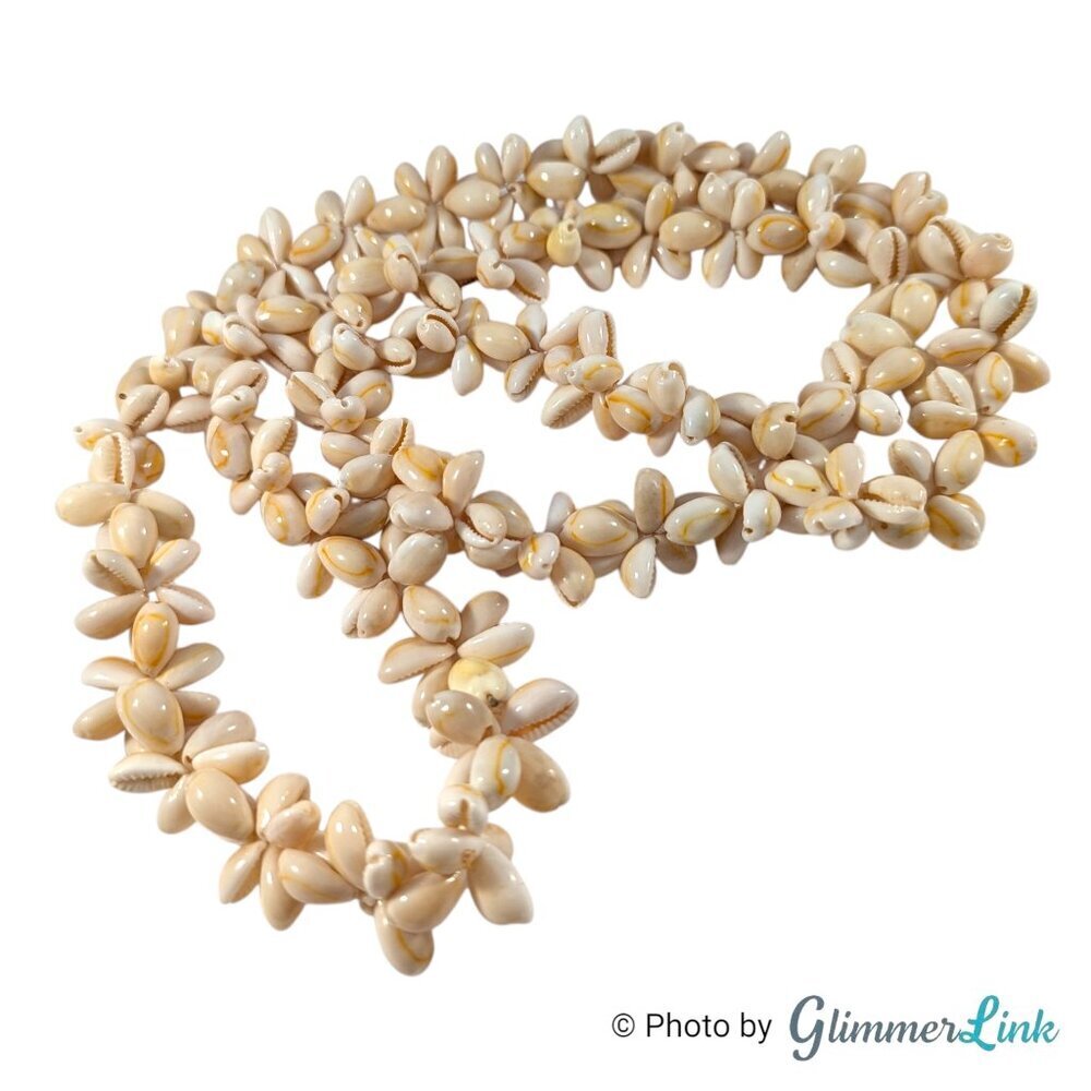Long Cowrie Shell Floral Necklace Boho Beach Statement